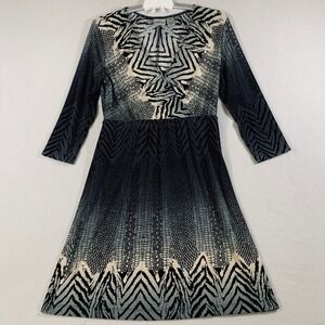 Chicos Women's 3/4 Sleeve Wrap Midi Dress Black Gray Animal Print Size 1 (M/8)
